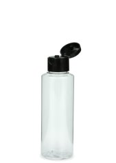 125 ml PETG-Flasche transparent, Ø 41,5 mm, Klappverschluss schwarz