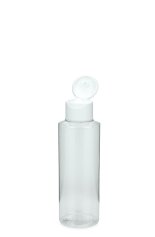125 ml PETG-Flasche transparent, Ø 41,5 mm, Klappverschluss, Softline matt weiß