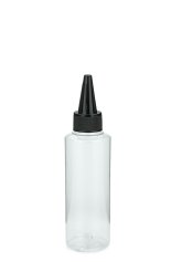 125 ml PETG-Dosierflasche transparent, Ø 41,5 mm, Schraubkappe schwarz