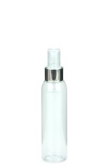 125 ml PET-Flasche transparent, Ø 39,5 mm, Sprühzerstäuber, Luxury-Ausführung natur/Metall