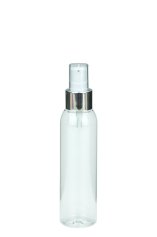 125 ml PET-Flasche transparent, Ø 39,5 mm, Lotionpumpe weiß/Metall