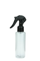 125 ml PETG-Flasche transparent, Ø 41,5 mm, Mini-Trigger-Sprühzerstäuber schwarz