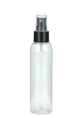 125 ml PET-Flasche transparent, Ø 39,5 mm, Sprühzerstäuber schwarz, glatt