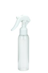 125 ml PET-Flasche transparent, Ø 39,5 mm, Mini-Trigger-Sprühzerstäuber weiß