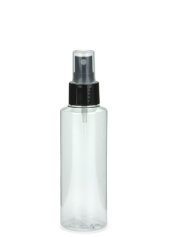 125 ml PETG-Flasche transparent, Ø 41,5 mm, Sprühzerstäuber schwarz, glatt