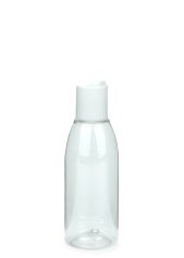 150 ml R-PET-Flasche transparent, Ø 46,2 mm, Disc-Top-Verschluss weiß