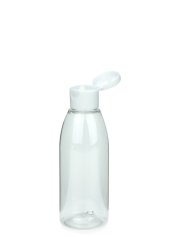 150 ml R-PET-Flasche transparent, Ø 46,2 mm, Klappverschluss weiß