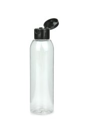 150 ml R-PET-Flasche transparent, Ø 42,2 mm, Klappverschluss schwarz