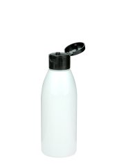 150 ml PET-Flasche weiß, Ø 46,2 mm, Klappverschluss schwarz