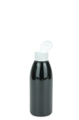 150 ml PET-Flasche schwarz, Ø 46,2 mm, Klappverschluss, Softline matt weiß