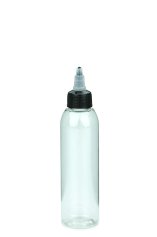 150 ml R-PET-Dosierflasche transparent, Ø 42,2 mm, On/Off-Verschluss (schwarz/transparent)