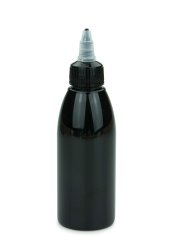 150 ml PET-Dosierflasche schwarz, Ø 46,2 mm, On/Off-Verschluss (schwarz/transparent)