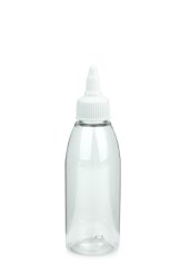 150 ml PET-Dosierflasche transparent, Ø 46,2 mm, On/Off-Verschluss weiß