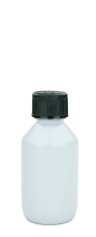 150 ml PET-Laborflasche KISI weiß, Ø 52,4 mm, Verschluss schwarz