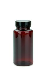 150 ml PET-Packer Schraubdose braun (38/400) – mit Pressure-Sensitive-Einlage, Deckel schwarz, glänzend