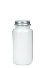 150 ml PET-Packer Schraubdose weiß (38/400) – mit Aluminium-Schraubdeckel, glänzend