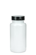 150 ml PET-Packer Schraubdose weiß (38/400) – mit Pressure-Sensitive-Einlage, Deckel schwarz, glänzend