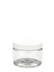 150 ml PET-Cylindrical Zylinderdose klar (70/400) – Deckel weiß, matt, Dichtkonus