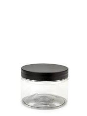150 ml PET-Cylindrical Zylinderdose klar (70/400) – Deckel schwarz, matt, Dichtkonus