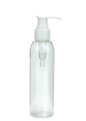 150 ml R-PET-Flasche transparent, Ø 42,2 mm, Seifenpumpe weiß