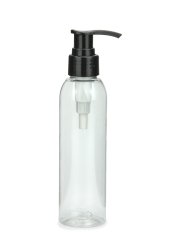 150 ml R-PET-Flasche transparent, Ø 42,2 mm, Seifenpumpe schwarz