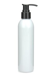 150 ml R-PET-Flasche weiß, Ø 42,2 mm, Seifenpumpe schwarz