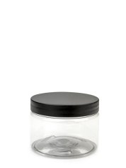 150 ml R-PET-Cylindrical Zylinderdose klar (70/400) – Deckel schwarz, matt, Dichtkonus
