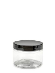 150 ml R-PET-Cylindrical Zylinderdose klar (70/400) – Deckel schwarz, glänzend, EPE-Einlage