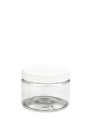 150 ml R-PET-Cylindrical Zylinderdose klar (70/400) – Deckel weiß, glänzend, Induktionssiegel
