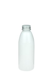 150 ml R-PET-Flasche weiß, Ø 46,2 mm, Alu-Schraubkappe weiß