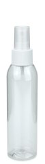 150 ml PET-Flasche transparent, Ø 42,2 mm, Sprühzerstäuber weiß, geriffelt