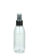 150 ml R-PET-Flasche transparent, Ø 46,2 mm, Sprühzerstäuber schwarz