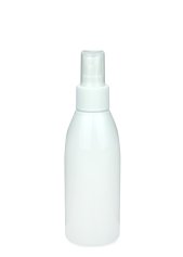 150 ml R-PET-Flasche weiß, Ø 46,2 mm, Sprühzerstäuber weiß, geriffelt