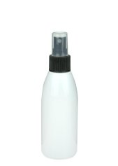 150 ml R-PET-Flasche weiß, Ø 46,2 mm, Sprühzerstäuber schwarz, geriffelt