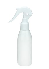 150 ml R-PET-Flasche weiß, Ø 46,2 mm, Mini-Trigger-Sprühzerstäuber weiß, glatt
