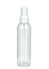 150 ml R-PET-Flasche transparent, Ø 42,2 mm, Sprühzerstäuber weiß, glatt