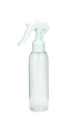 150 ml R-PET-Flasche transparent, Ø 42,2 mm, Mini-Trigger-Sprühzerstäuber weiß
