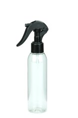 150 ml R-PET-Flasche transparent, Ø 42,2 mm, Mini-Trigger-Sprühzerstäuber schwarz