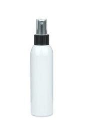 150 ml R-PET-Flasche weiß, Ø 42,2 mm, Sprühzerstäuber schwarz, geriffelt