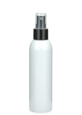 150 ml R-PET-Flasche weiß, Ø 42,2 mm, Sprühzerstäuber schwarz, glatt