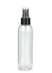 150 ml PET-Flasche transparent, Ø 42,2 mm, Sprühzerstäuber schwarz, glatt