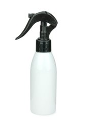 150 ml PET-Flasche weiß, Ø 46,2 mm, Mini-Trigger-Sprühzerstäuber schwarz, glatt