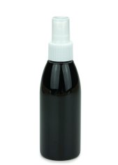 150 ml PET-Flasche schwarz, Ø 46,2 mm, Sprühzerstäuber weiß, geriffelt