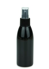 150 ml PET-Flasche schwarz, Ø 46,2 mm, Sprühzerstäuber schwarz, geriffelt
