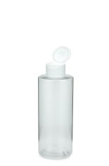200 ml PETG-Flasche transparent, Ø 50,0 mm, Klappverschluss, Softline matt weiß