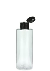 200 ml PETG-Flasche transparent, Ø 50,0 mm, Klappverschluss schwarz