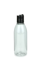 200 ml R-PET-Flasche transparent, Ø 50,4 mm, Disc-Top-Verschluss schwarz