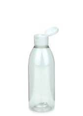 200 ml R-PET-Flasche transparent, Ø 50,4 mm, Klappverschluss weiß