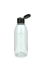 200 ml R-PET-Flasche transparent, Ø 50,4 mm, Klappverschluss schwarz