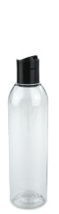 200 ml R-PET-Flasche transparent, Ø 45,8 mm, Disc-Top-Verschluss schwarz